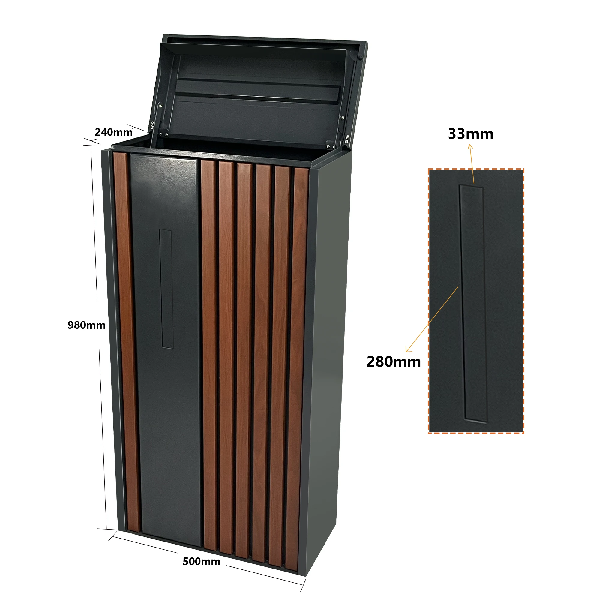 

Pillar Letterbox Galvanized Steel Anti-Theft Top Lifted Outdoor Parcel Delivery Box Wood Grain Stripe