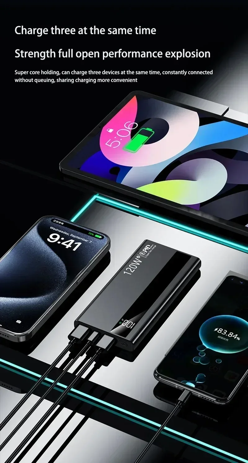 120W 10000mAh High Capacity Power Bank Super Fast Charging Power Bank Portable Battery Charger For iPhone Samsung Huawei