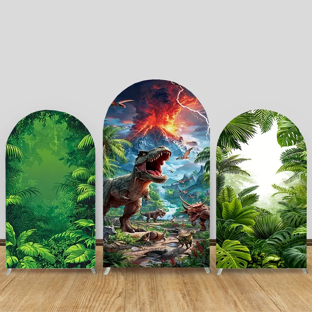 Dinosaur Arch Backdrop Cover T Rex Volcano Jungle Elastic Fabric Boys Birthday Party Baby Shower Photo Booth Background
