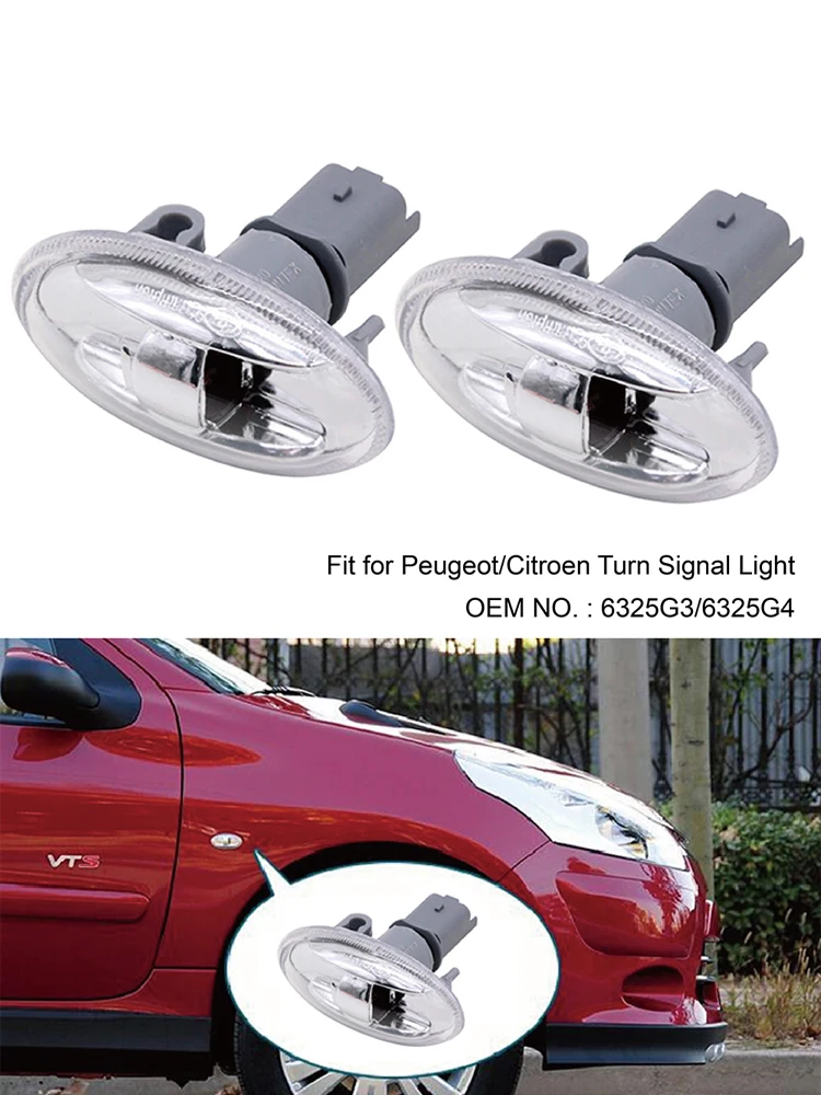 2x Amber Front Side Indicator Repeater Lights For Peugeot 108 107 407 206 1007 – Replaces 6325G3, Painted Finish