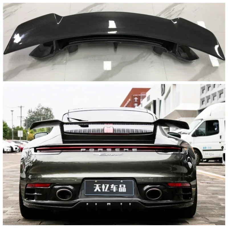 Real Carbon Fiber & FPR Primer Car Rear Trunk Lip Spoiler Splitters Wing Fits For Porsche 911 992 2019 2020 2021 2022