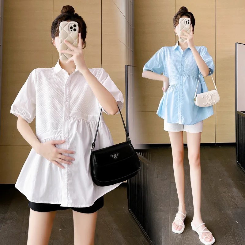 M-2XL النساء الحوامل قمصان قطنية بلوزات الأمومة حجم كبير 3 اللون بلايز عادية الحمل فساتين فضفاضة الملابس