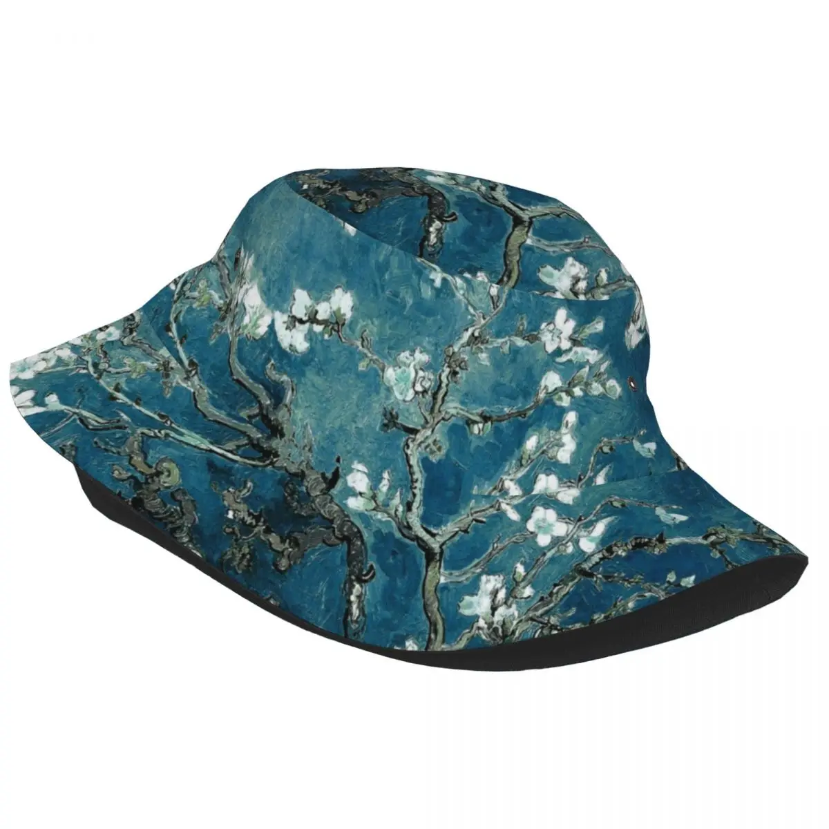 Custom Van Gogh Almond Blossoms Bucket Hats Men Women Flowers Painting Beach Sun Summer Fisherman Cap