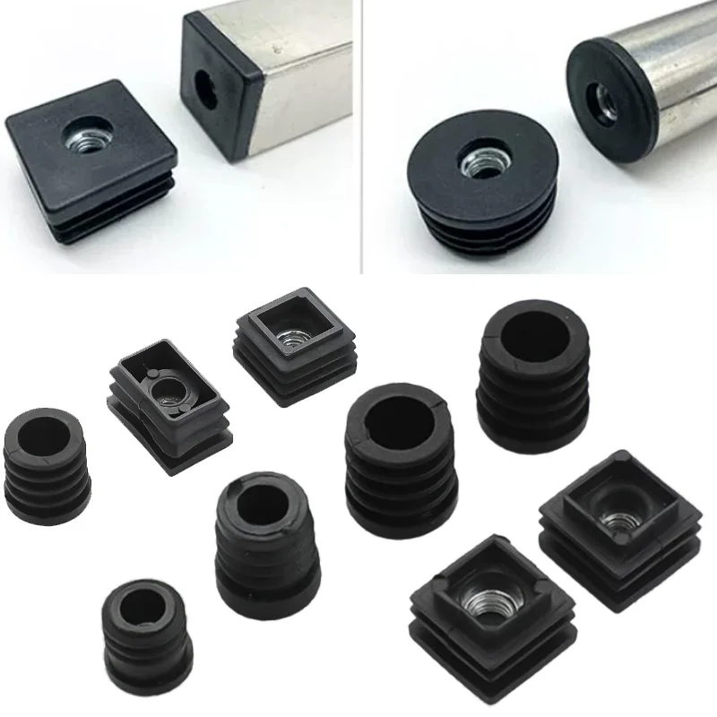 M6 M8 M10 Black Round Square Plastic Pipe Plugs Foot Pad 15mm 16mm 19mm 20mm 25mm 30mm 32mm 38mm 40mm 50mm Furniture Leg End Cap