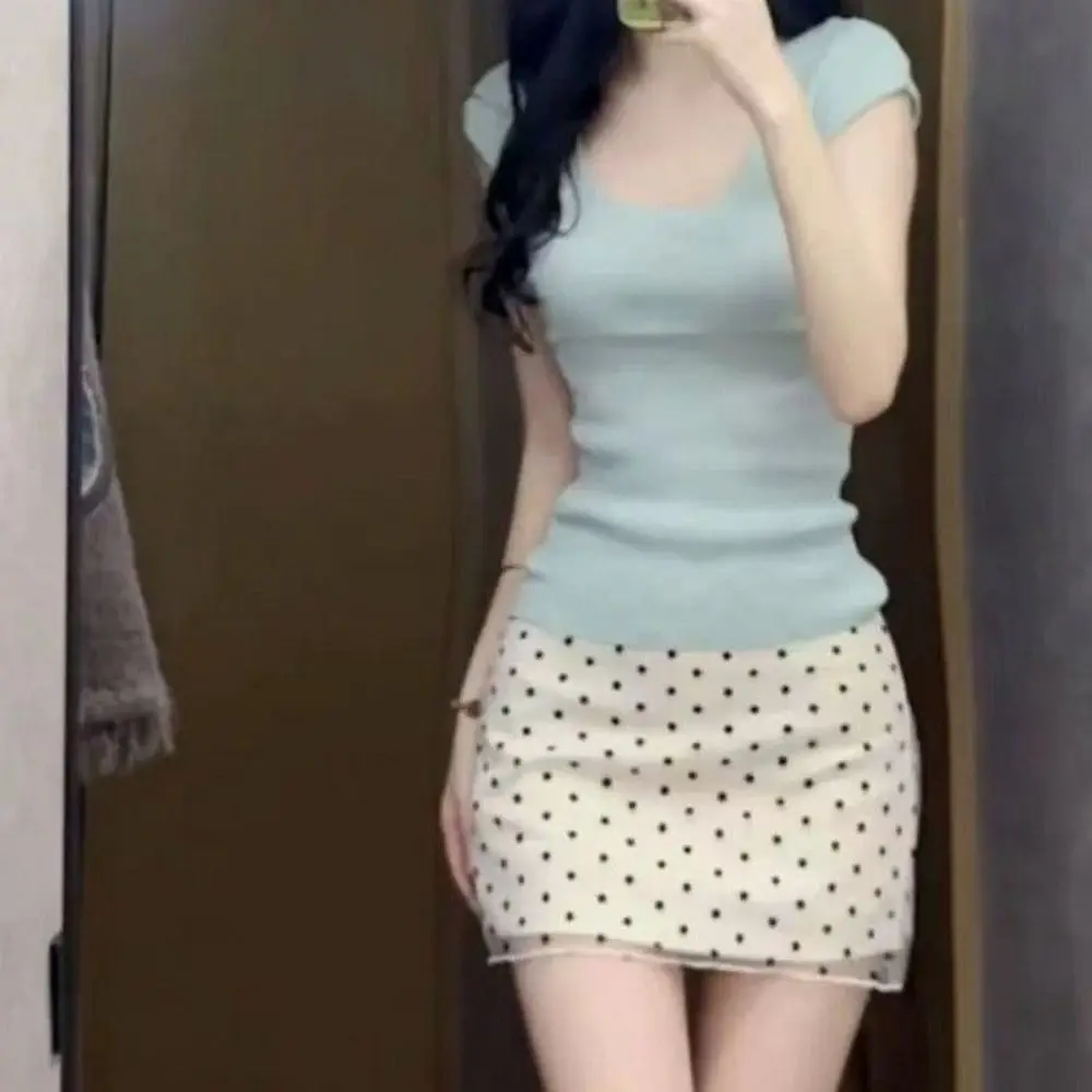 

Female Clothing Vintage Polka Dot Skirt Zipper Korean Style Slim Fit Skirt Casual High Waist Skirt Women