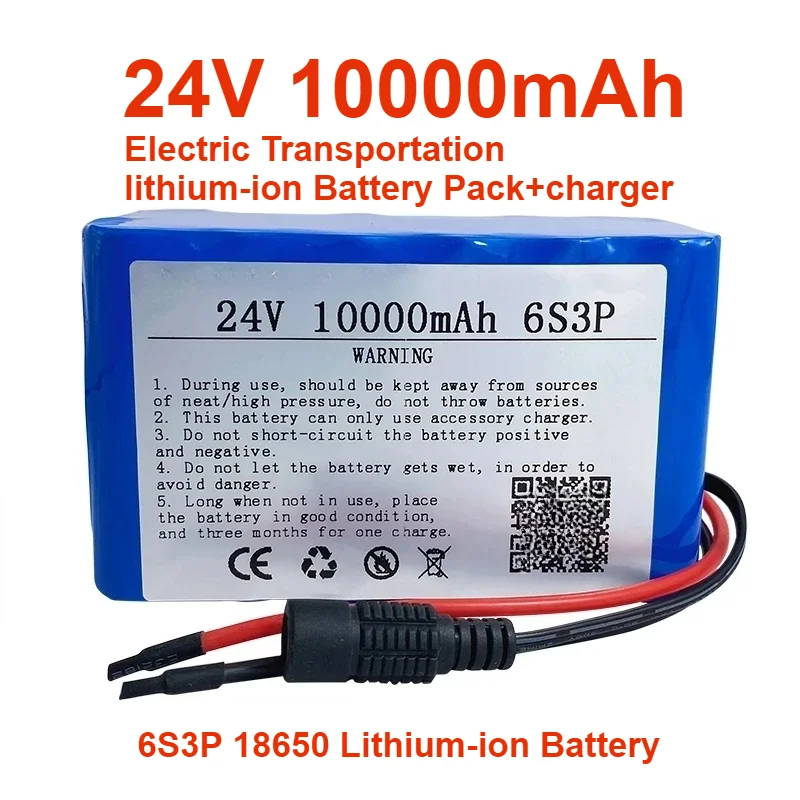 24V 10000mAh Electric Transportation/lithium-ion Battery Pack+charger 2024 6S3P 18650 Lithium-ion Battery