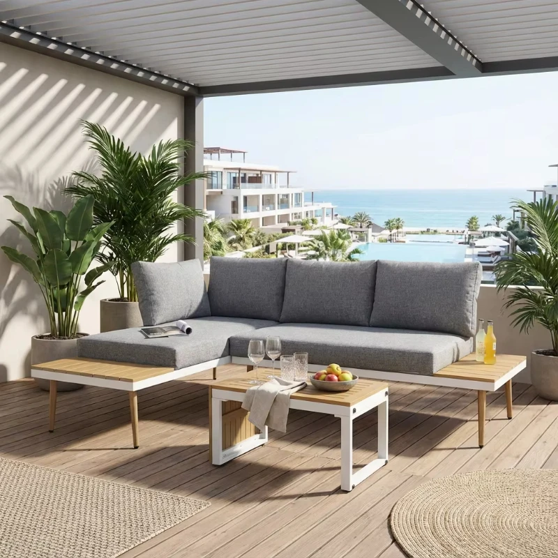 

Modern L-shaped combination sofa aluminum outdoor leisure furniture set courtyard park use durable waterproof