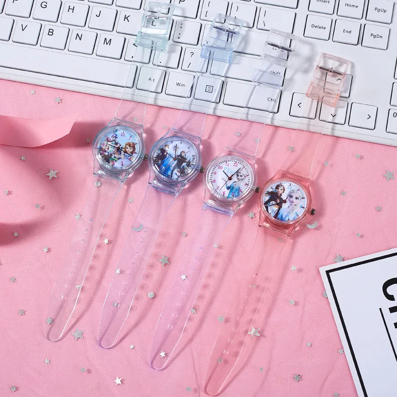 Disney Princess Elsa Children Watches for Girls Transparent strap Kids Quartz Clock Reloj Infantil Wristwatches Dropshipping 