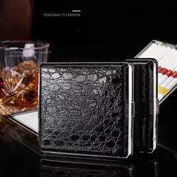 Hot Sale Leather Cigarette Case Box Personalized Creative 20 Sticks With Brown Holder Metal Leather Holds Rubber Band Gift