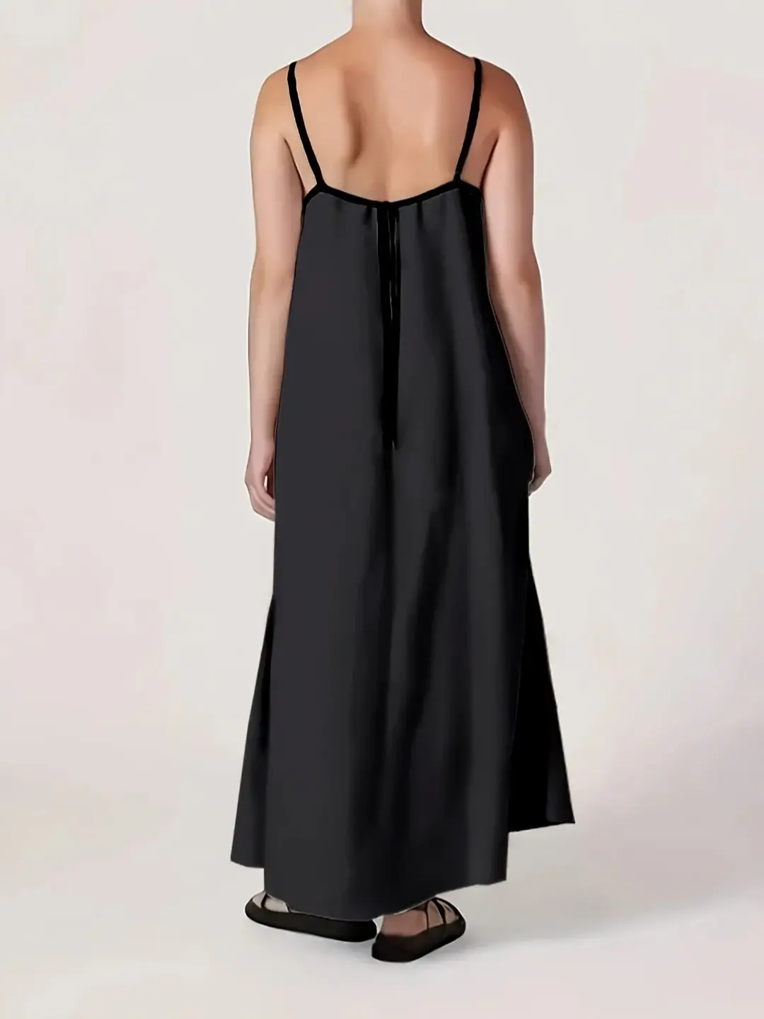 Women's Spring/Summer Solid Color Simple Loose A-line Spaghetti Strap Long Dress