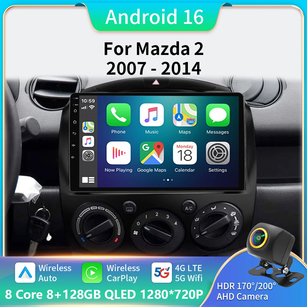 

Автомагнитола 2 Din, Android 12, мультимедийный видеоплеер для MAZDA 2 Mazda2 2007-2014, навигация GPS, 4G + WIFI, головное устройство Carplay