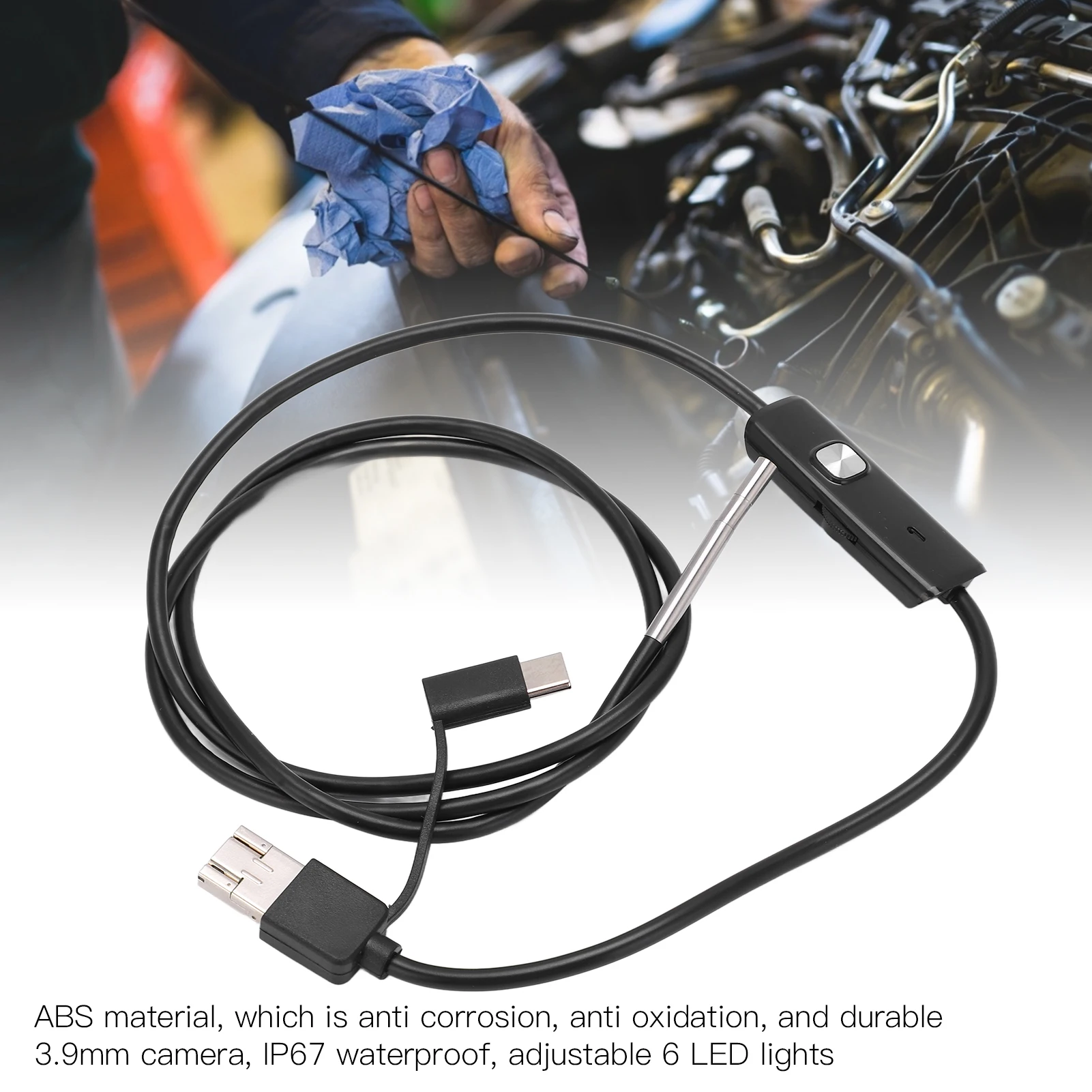 Endoscopio LED AN100‐3.9 Endoscopio de 3,9 mm Cámara de inspección de alta definición Pipeline Teléfono móvil Periscopio LED para la industria automotriz