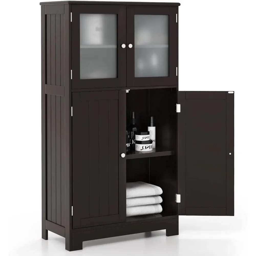 

Bathroom Storage Cabinet, Wooden Linen Storage Organizer Cupboard with Doors & Adjustable Shelf, for Living Room, Kitchen