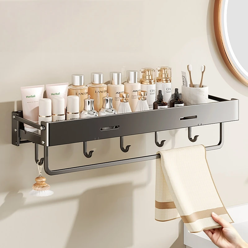 Foldable Corner Shelf with Hooks No Drilling Wall Floating Shelves Bathroom Toilet Shower Storage Rack Organizer Accessories
