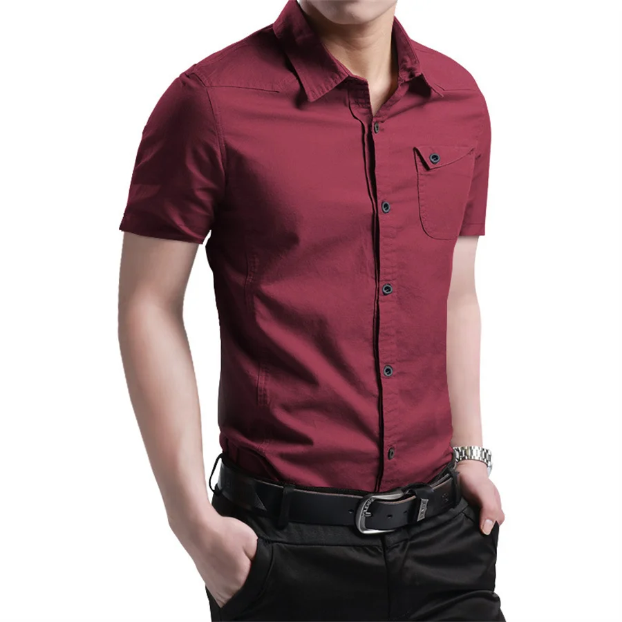 2024 New Men\'s Cotton Shirt Summer Short Sleeve Solid Clothing Casual Tops Lapel Slim Fit Business Office Shirts Oversize 5XL