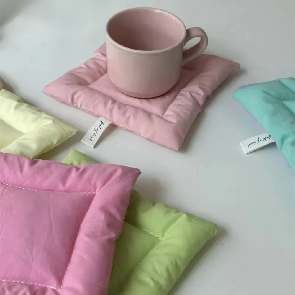 Solid Color Multi-functional Coaster Double-sided Sweet Drawstring Bow Ribbon Coaster Portable Thickened Fabric Fabric Mat
