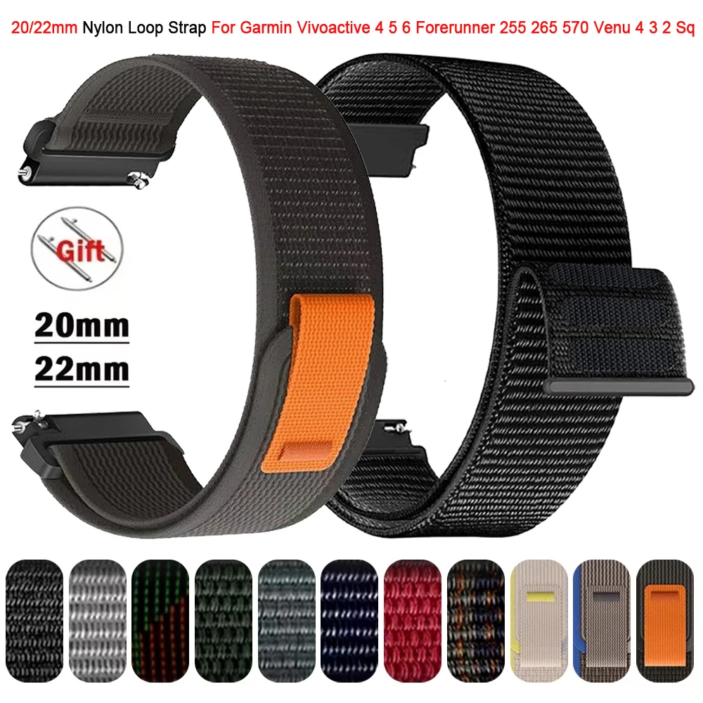 Correa de nailon de 20mm y 22mm para reloj Garmin Approach J1/Vivoactive 6 5, Correa tejida Forerunner 570 255 265 165/Venu 4 3 Sq 2Plus