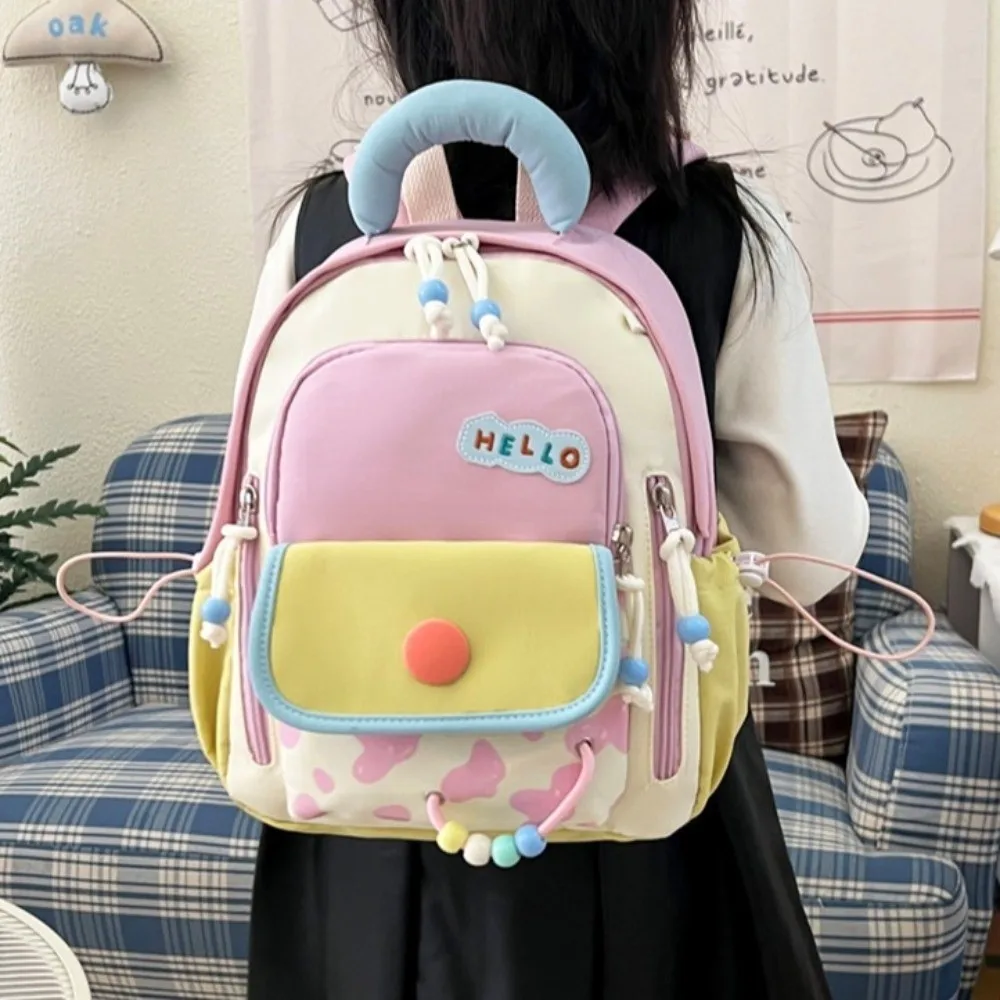 Large Capacity Dopamine Kids Backpack Waterproof Breathable Cute Color Block Backpack Spine-Protecting Adjustable