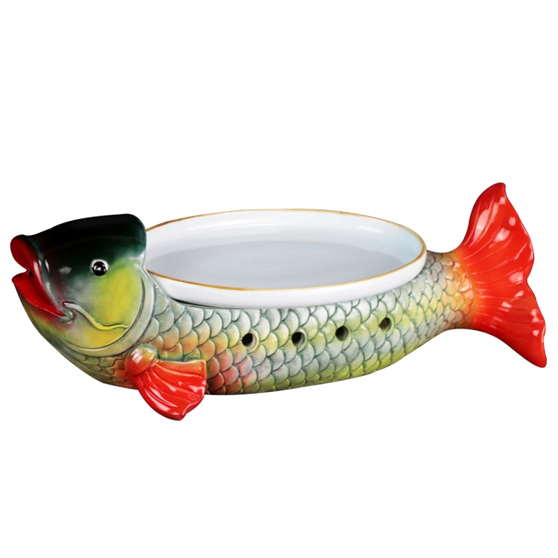 Carp shape creative personality ceramic fish plate high-end hotel restaurant characteristic plate dry ice tableware