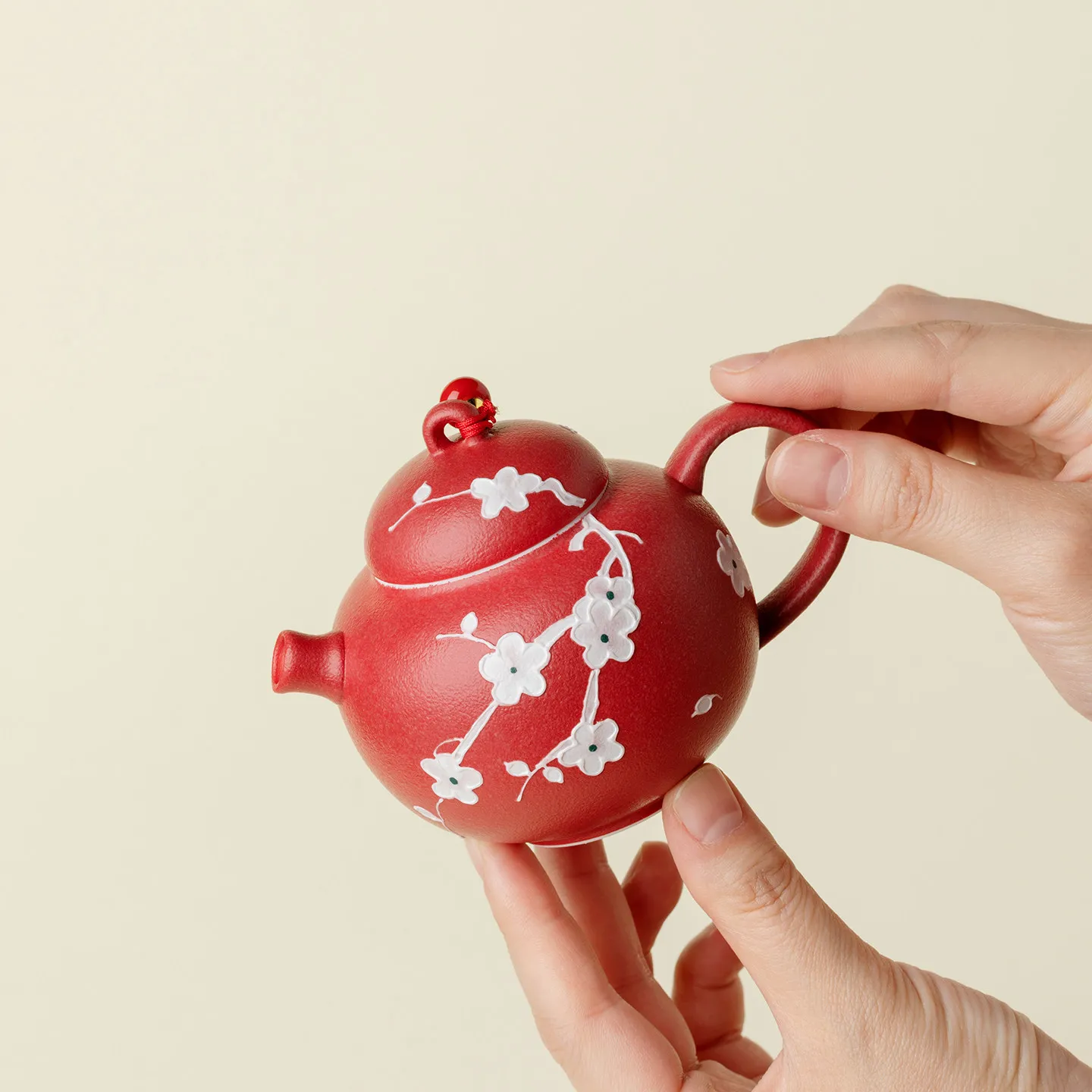 Ino Kiyosong Hand-Painted Red-Walled Ceramic Teapot With Snow Effect High Aesthetic Value Women's Hand-Held Teapot