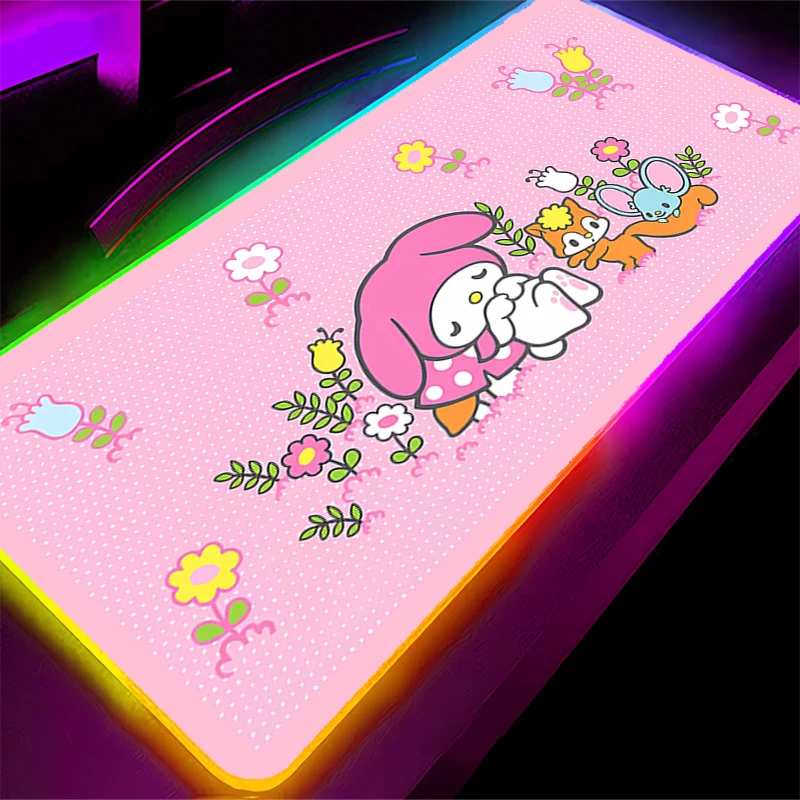 لوحة ماوس LED XXL My Melody Anime Gamer Computer RGB Mousepad ملحقات الألعاب مكتب الكمبيوتر المحمول اللوحي Varmilo لوحة المفاتيح الخلفية