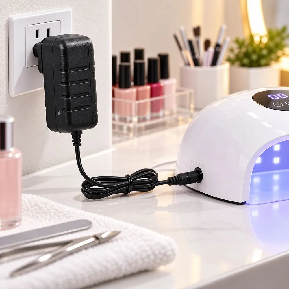 24V 2A Nail Lamp Power Adapter Regulated Output Black AC DC Adapter Interchangeable Plug UV LED Lamp Adapter