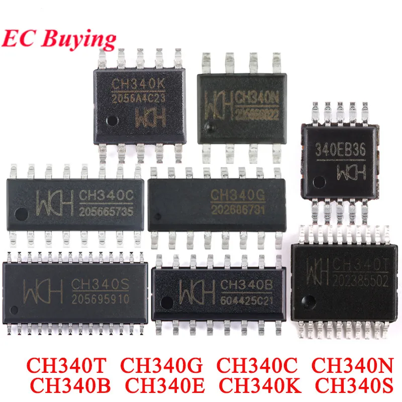 SMD USB-직렬 UART 인터페이스 칩 IC, CH340 CH340T CH340G CH340C CH340N CH340B CH340E CH340K CH340S WCH 340EB36, 10 개/1 개