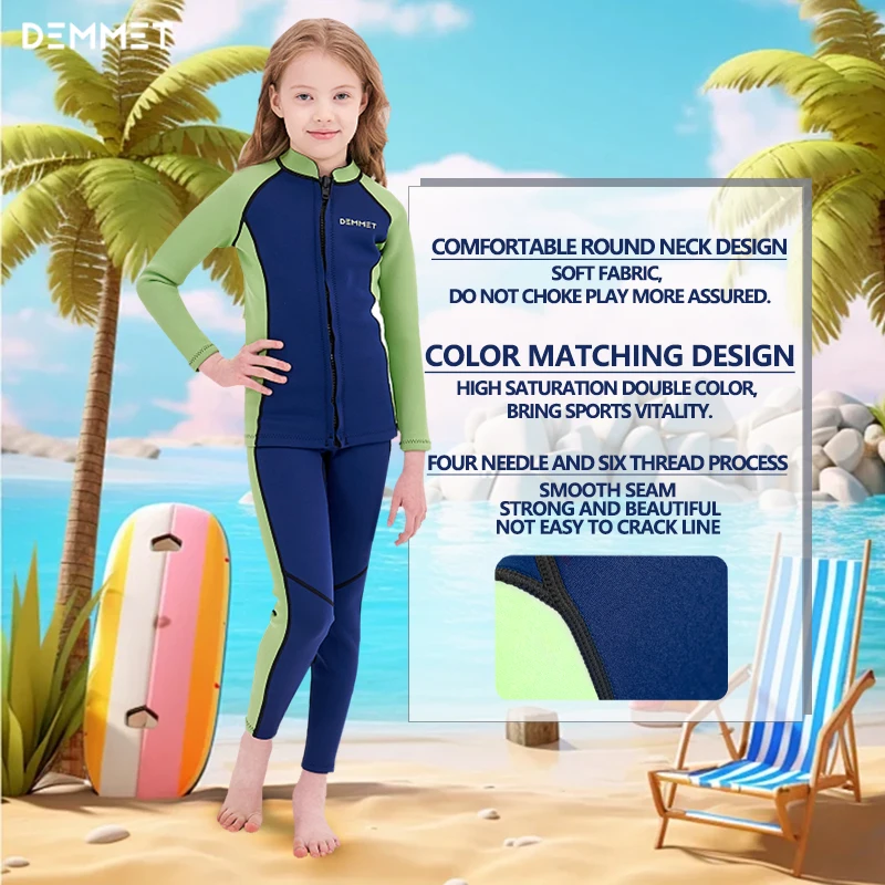 Kids Neoprene Diving Surfing Suit Split Long Sleeve Wetsuit Girls Thick Swimsuit Boys Rash Guards Swimwear Keep Warm Clothes