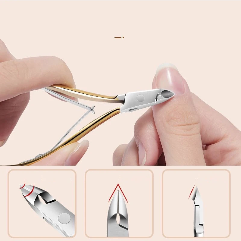 กรรไกรตัดหนังกำพร้าสแตนเลสแบบสองหัว ชุดคีมตัดหนังกำพร้าและตัดเล็บ พร้อมที่ดันหนังกำพร้า