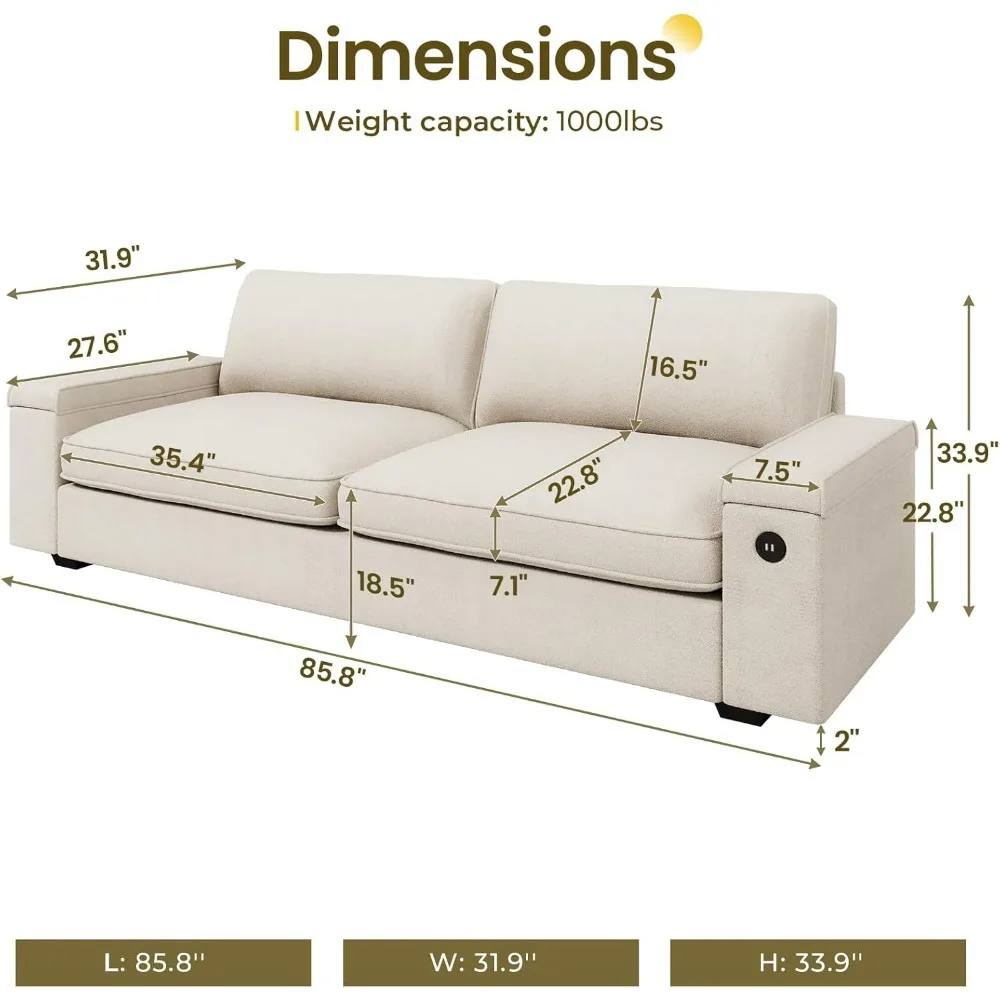 Modern Sofas Couches for Living Room, Comfy Couch with Extra Deep Seats, Oversized Loveseat Sofa with Storage