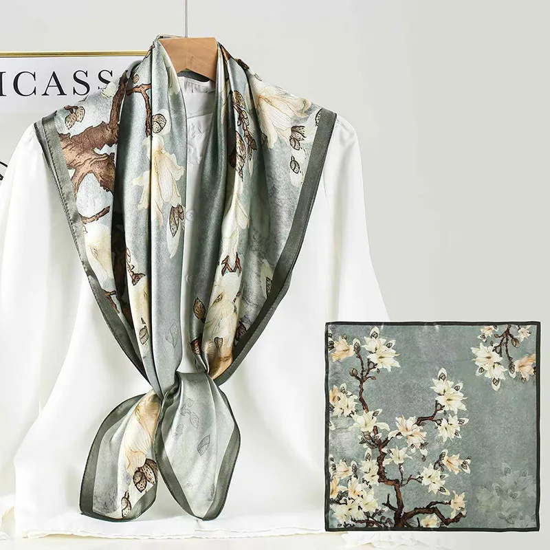 12mm Kerchief Professional Scarf Stewardess Decoration Flowers Print Printed Headband Headwear