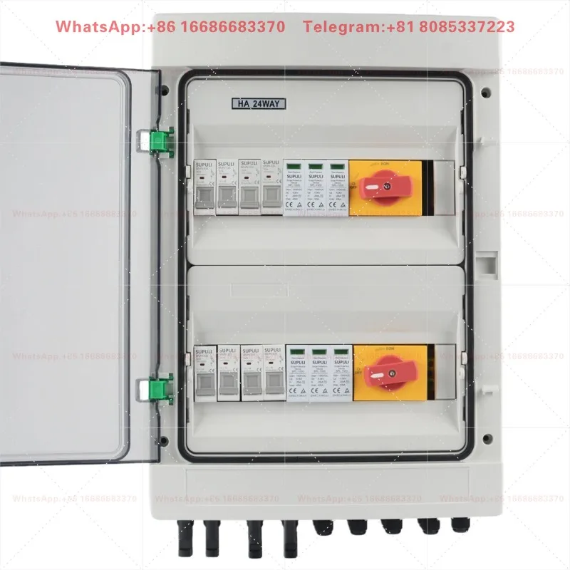 IP65 4 In 2 Out 4 Strings 25A 1000V DC Solar PV Combiner Box With DC Fuse Isolator Switch Plastic Housing
