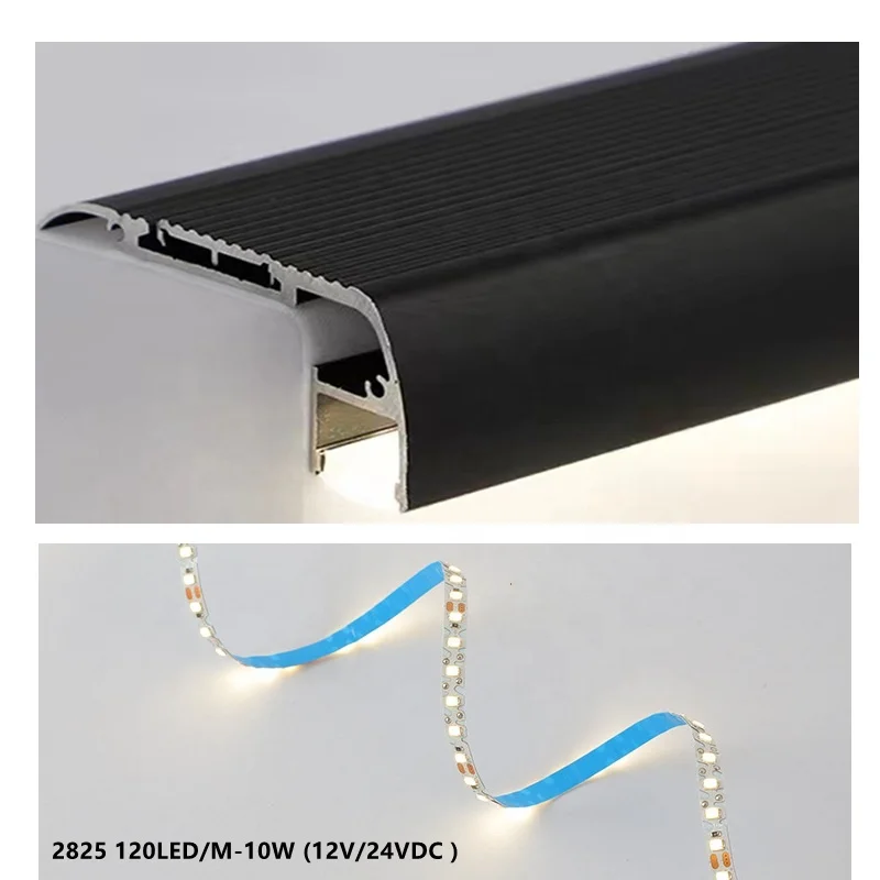 Customize Size Step Profile Aluminium Extrusion 10W/1M 4.92FT Aluminium Channel 12/24V RGB Colorful Stair Sensor LED Strip
