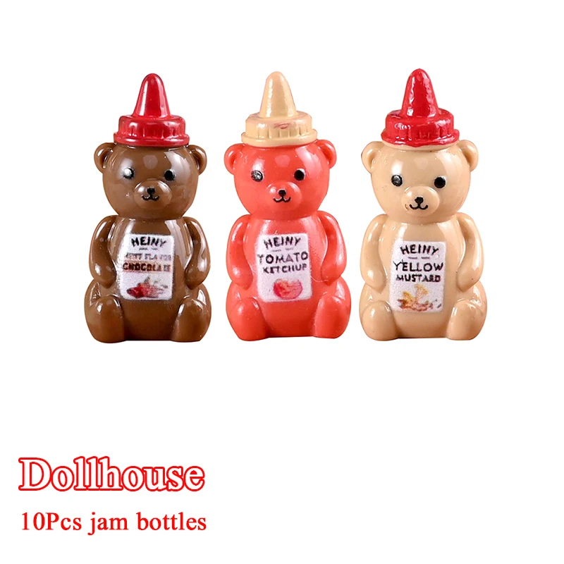 10Pcs 1/12 Dollhouse Simulated Little Bear Jam Bottle Dollhouse Mini Kitchen Decoration Dolls House Accessories Pretend Play Toy