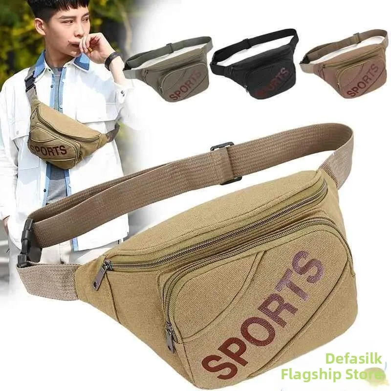 

New Canvas Slant Bag Men's Large Capacity Casual Sports Cycling Waist Bag Outdoor Travel Fitness Crossbody Bag