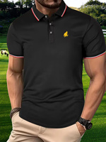 Men's 100 cotton summer casual fashionable loose plus size Golden Bull pattern printed lapel short sleeved polo shirt