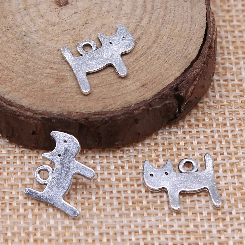 25Pcs/Lot 14x12mm Pendant Small Cat Kawaii Cat Charm Pendants For Jewelry Making Antique Silver Color Cute Cat Pendants