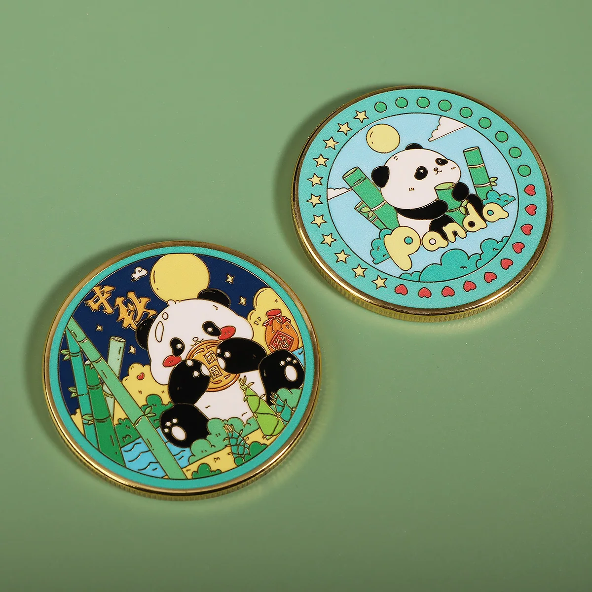 1PC Pandas Celebrate The Mid-Autumn Festival Cute Panda Enamel Collectible Coins 【Blister Card Packaging】Decoration Crafts