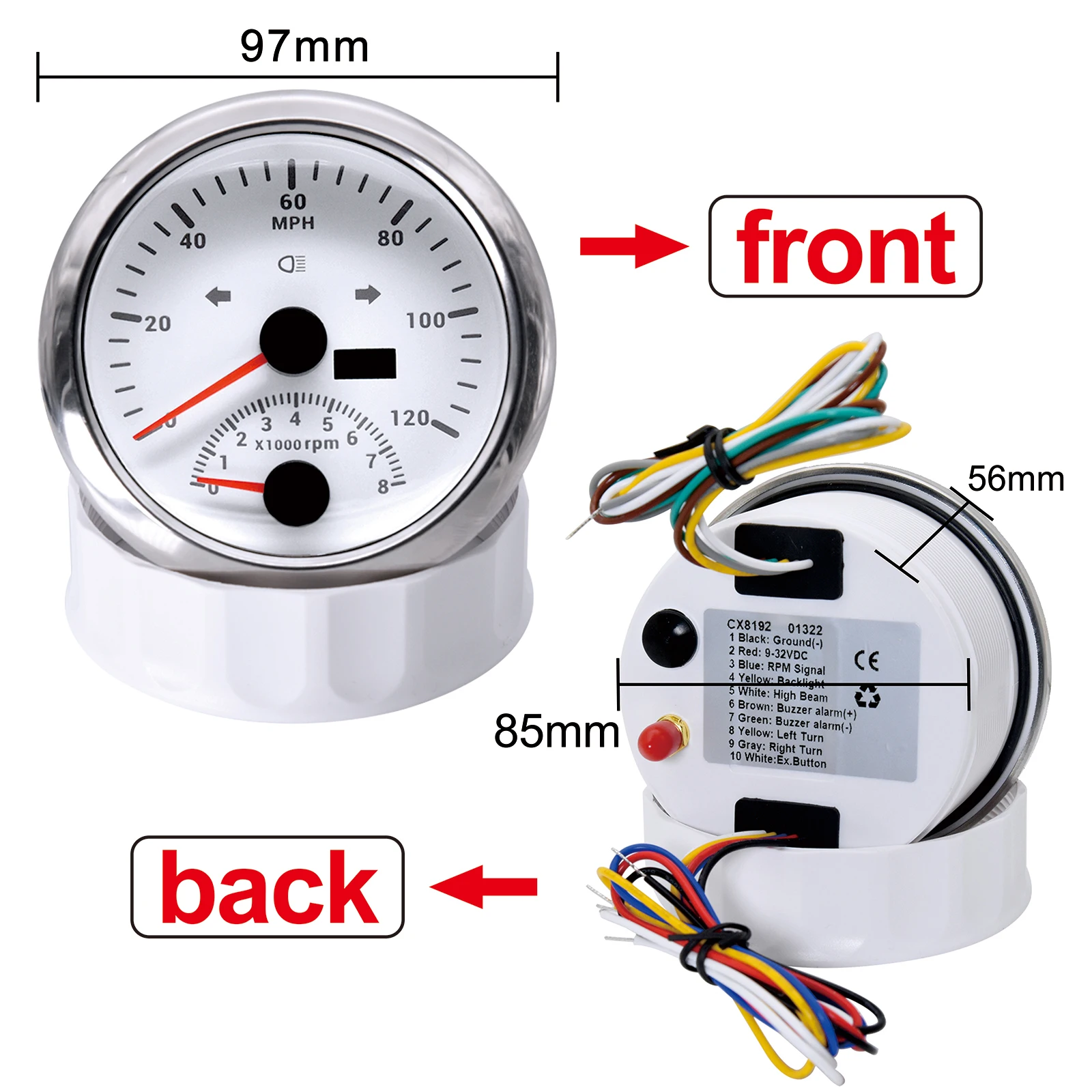 Marine Car GPS Speedometer 85mm Speed Meter With Tachometer 8000rpm Speed Odometer Gauge 0-120MPH 0-120kmh For Auto Truck