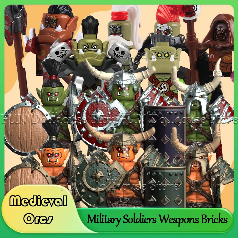 Mittelalterliche Militärische Ork Soldat Action-figuren Bausteine Skelett Krieger Arme Ninja Schwert Schild Montieren Modell Ziegel Spielzeug