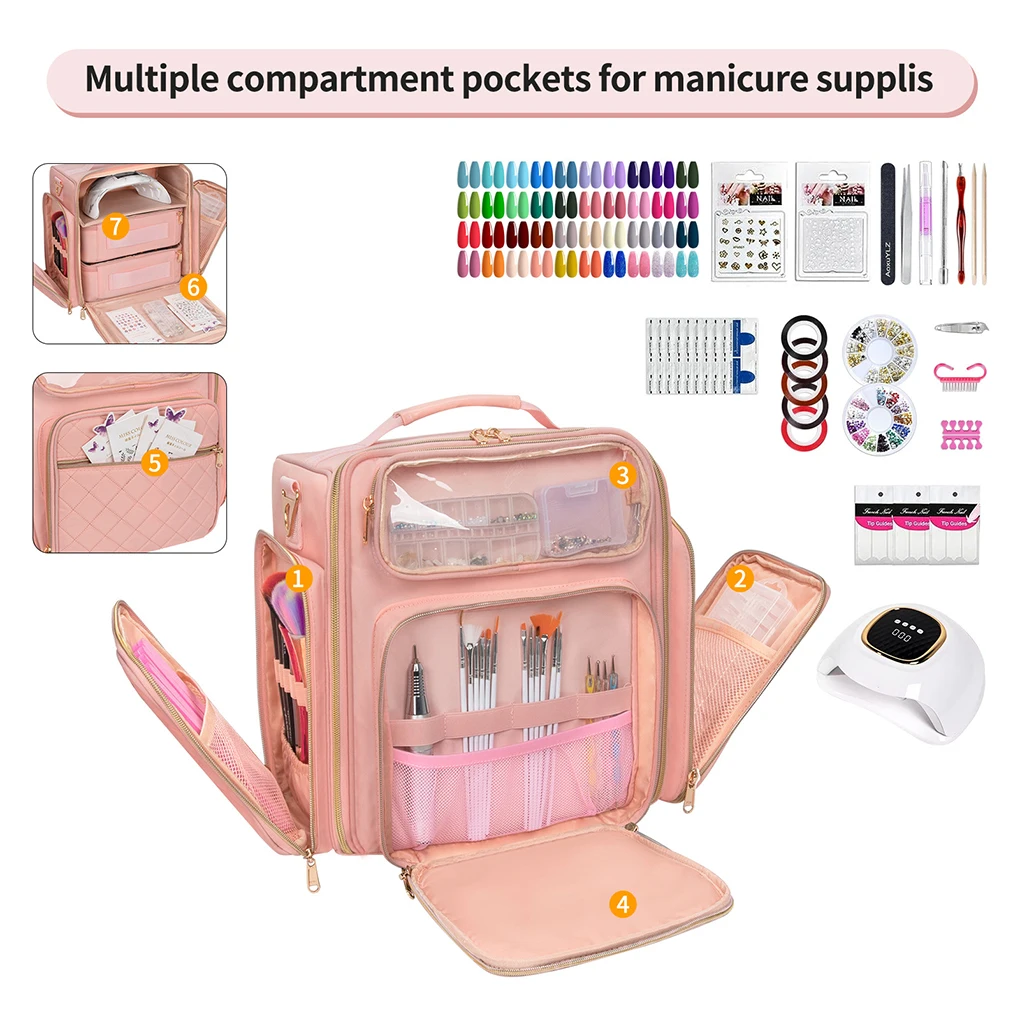 Multi-Spacer Bottle Trimmer Nail Tool Box Tote Nail Polish Storage Bags Large Capacity Nail Polish Bottle Organizer Box