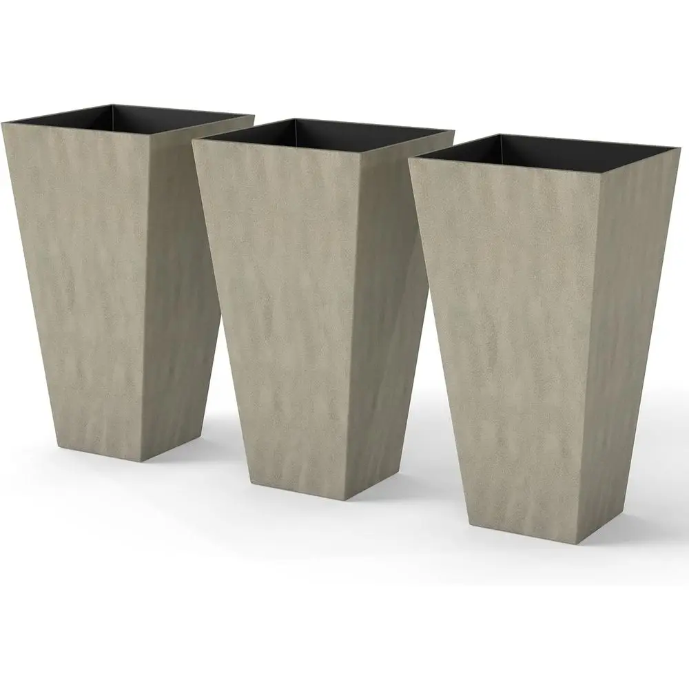 Outsunny 28 in Tall Planters or Outdoor Plants with Drainage Holes, Grey | Set o 3, Taper Planters, Indoor GrPlant Pots, ront Po