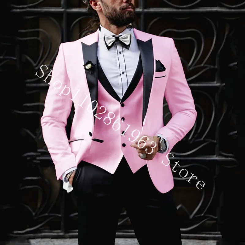 2023 New Fashion Wedding Suits For Men 3 Pieces Formal Elegant Male Suits Groom Tuexdos Blazer+Vest+Pants Costume Homme Mariage