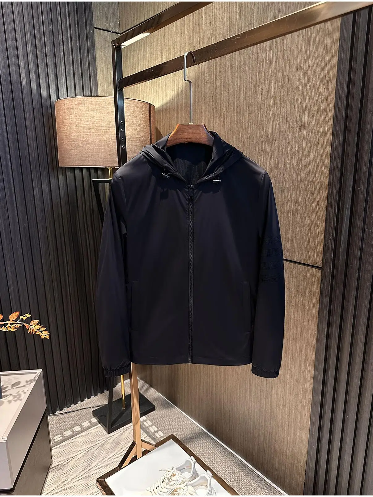 

Classic Versatile Men's Pure Color Hooded Jaet Autumn Faion Outerwear Stand Fit Polyester Nylon Cosite Fiber