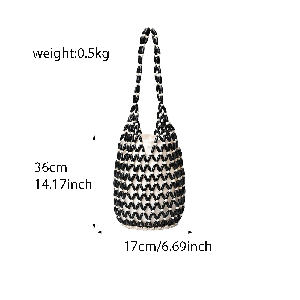 

Сумка-ведро с деревянными бусинами для женщин, роскошная дизайнерская Ажурная сумочка, модные трендовые пляжные сумки на плечо и кошельки, 2024