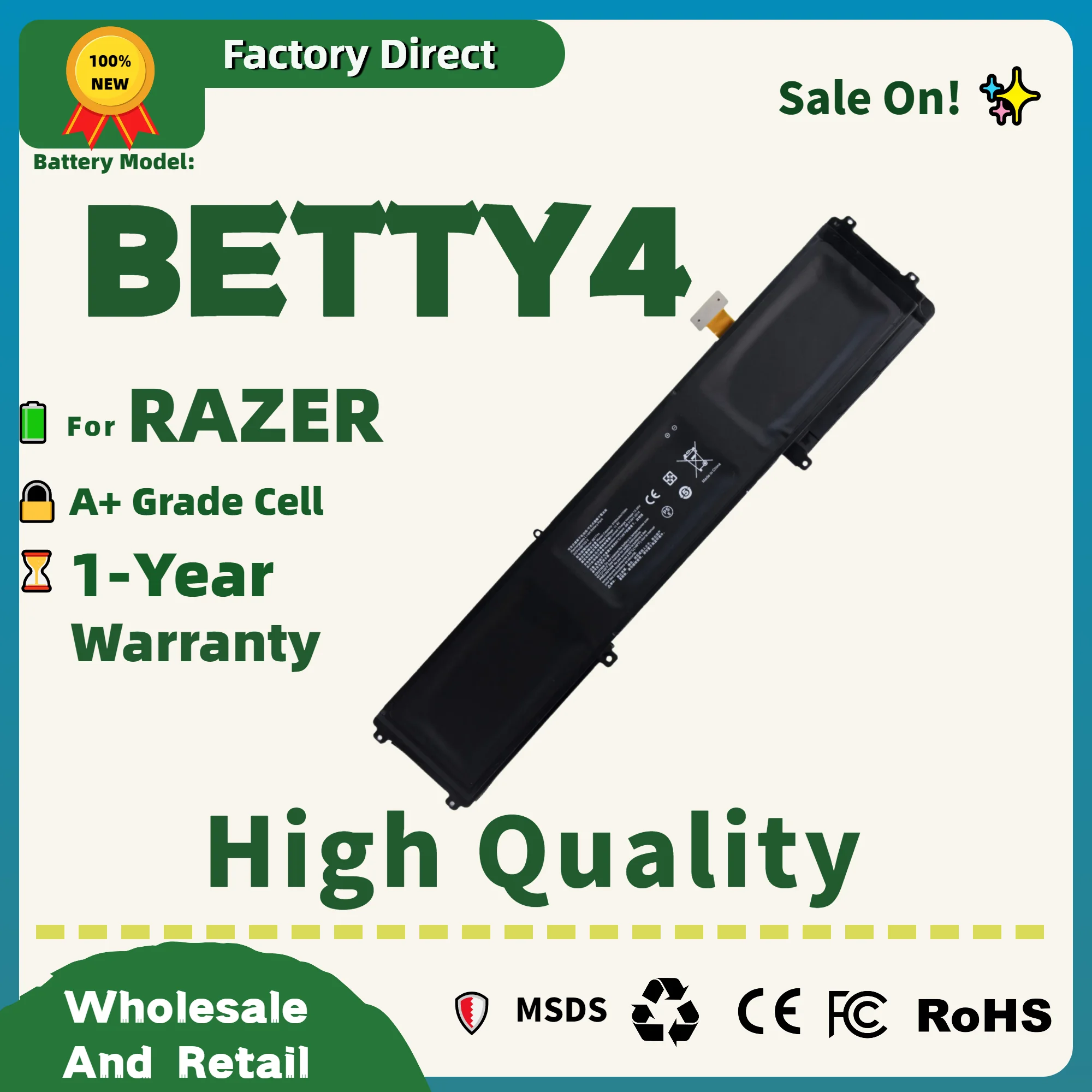 المصنع مباشرة! BETTY4 بطارية الكمبيوتر المحمول ل Razer Blade 2016 14 "V2 Series 3ICP4/56/102-2 RZ09-0195 RZ09-0165 RZ09-01953E72