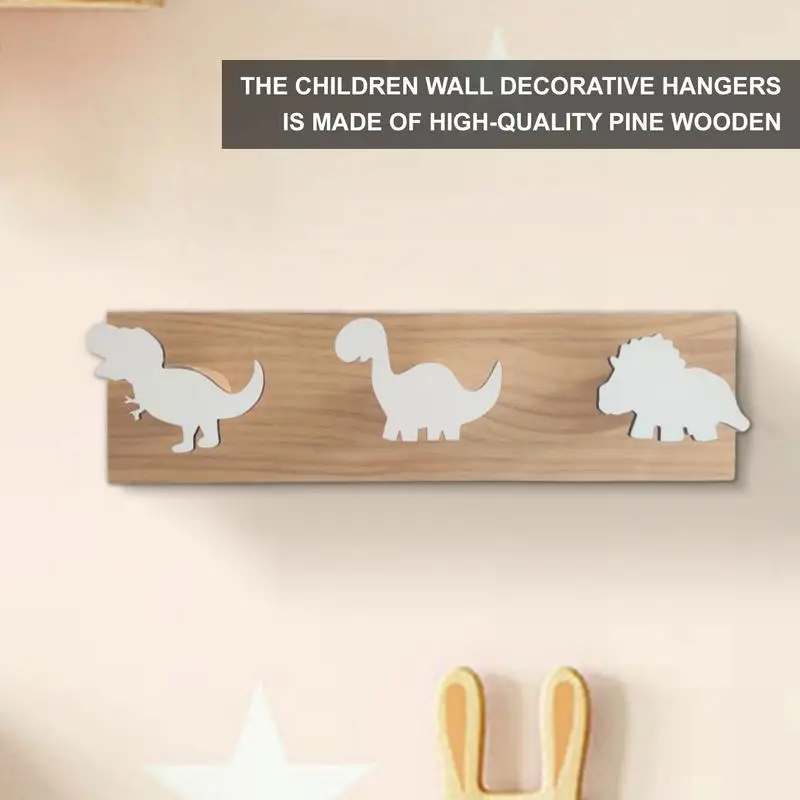 Kids Dinosaur Wall Mounted Coat Hooks Wooden Door Hanger for Boys Bedroom Nursery Playroom Wall Decorations