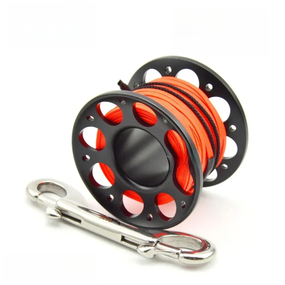 carrete-de-buceo-de-aluminio-aeronautico-t6061-con-gancho-doble-de-acero-inoxidable-316-y-linea-plana-de-poliester-fluorescente-naranja-de-alta-resistencia