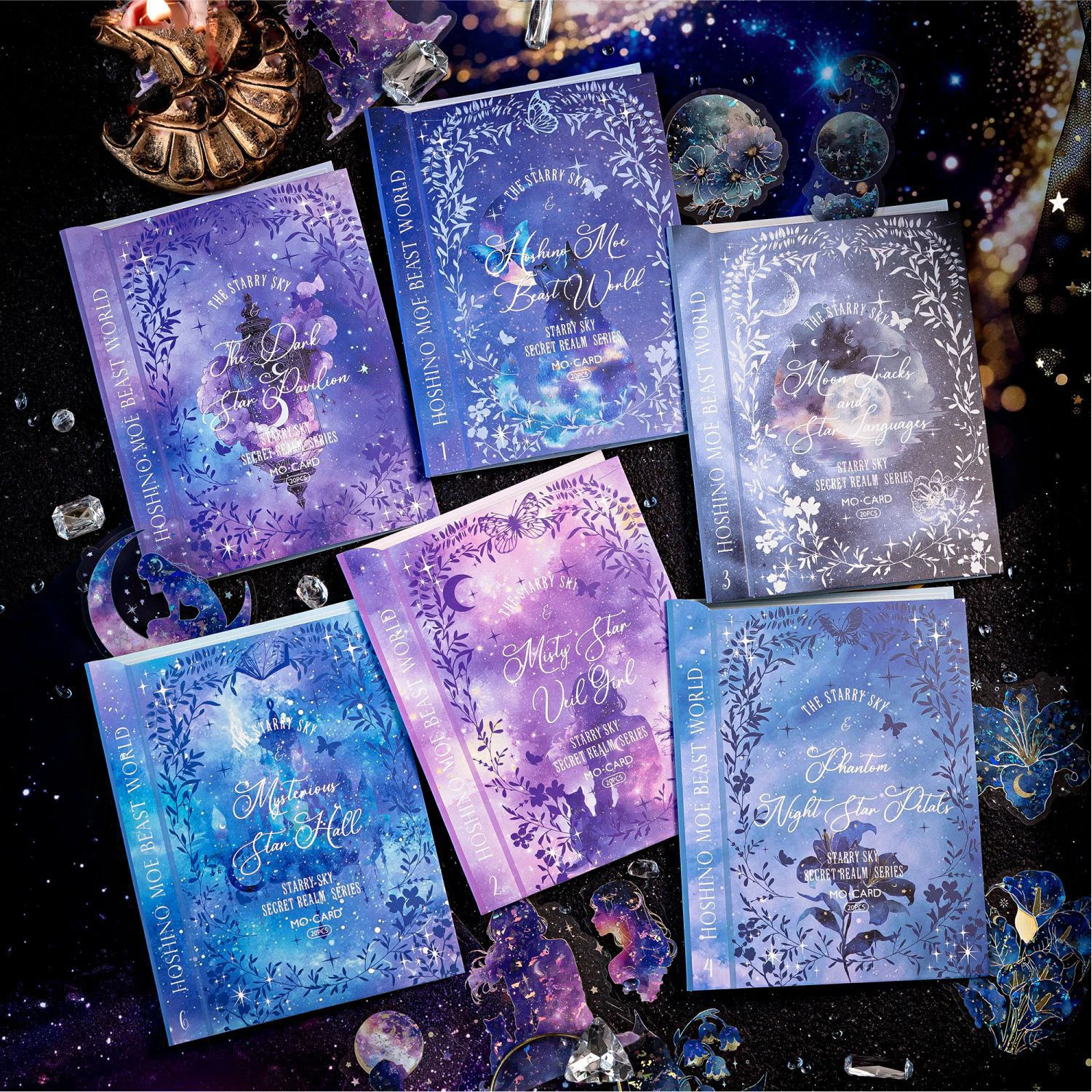 السماء المرصعة بالنجوم المجال السري سلسلة خمر نجمة القمر زهرة المشهد الحيوانات الأليفة ملصق الإبداعية DIY مجلة المواد الكولاج القرطاسية #2