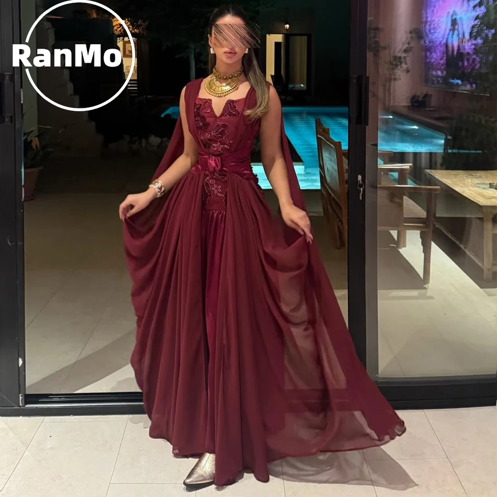 

Женское вечернее платье Ranmo с индивидуальной аппликацией из цветов, А-силуэт, бордовое, без рукавов, в пол, элегантное, для вечеринок, 2026